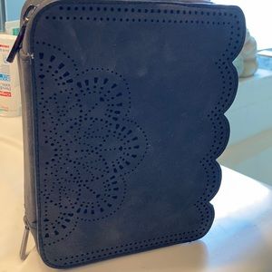 Trish McEvoy navy suede makeup planner
